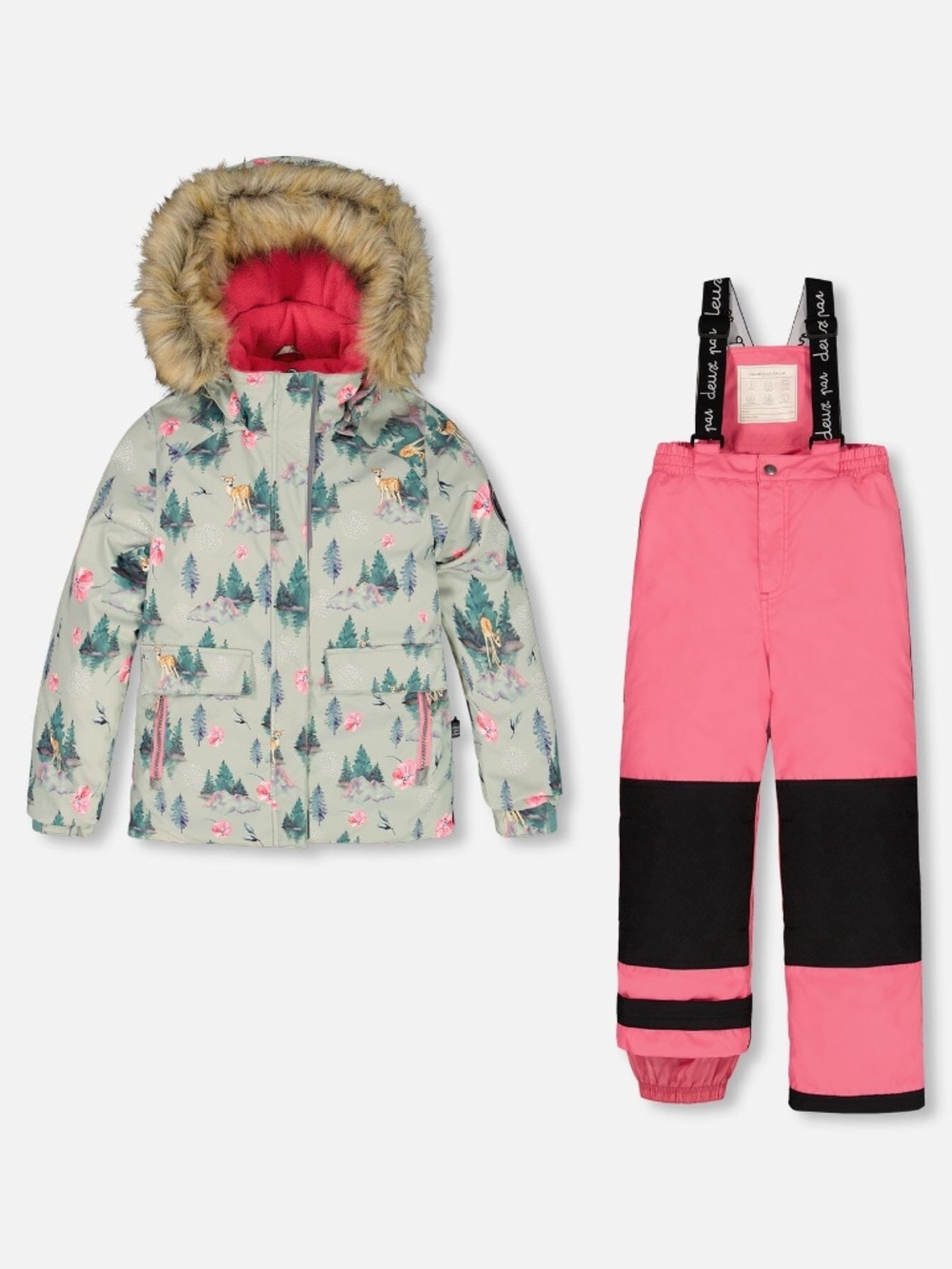 Deux par Deux Two Piece Snowsuit Candy Pink Printed Deer Size 55